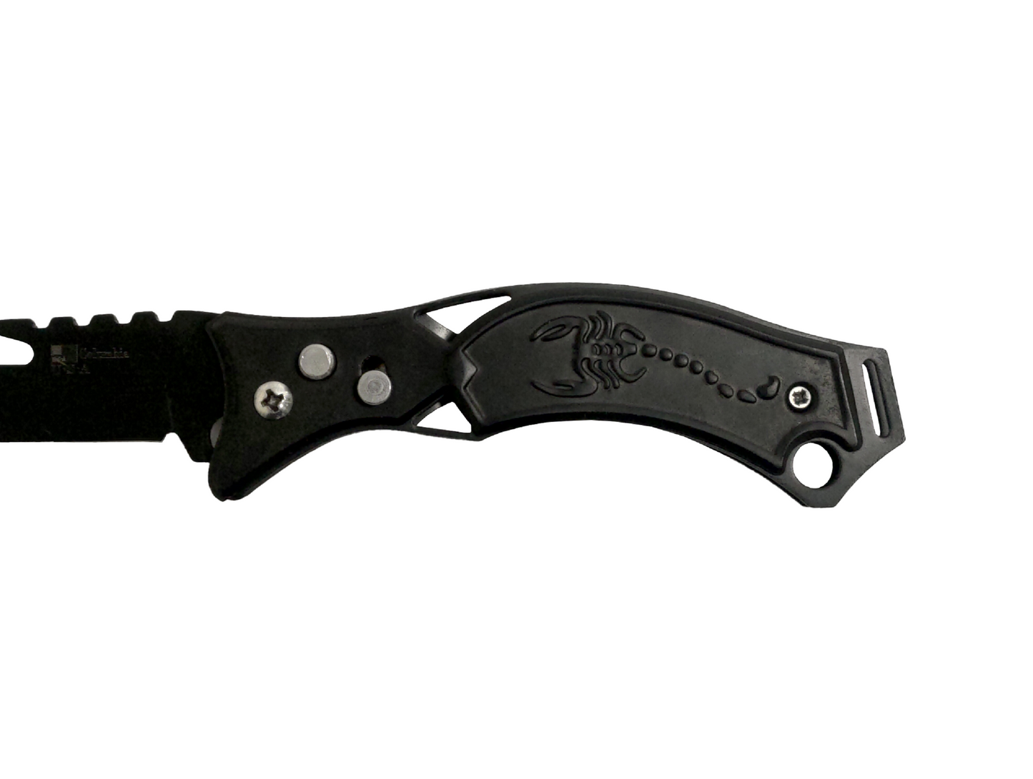 BLACK SCORPION ENGRAVED FOLDING KNIFE WITH SAFETY LOCK