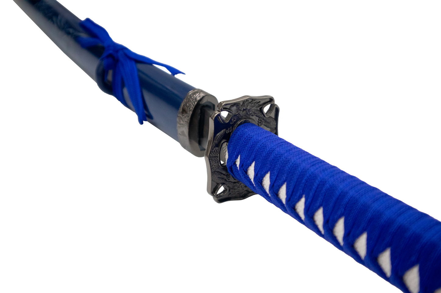 BLUE ENGRAVED DRAGON JAPANESE SAMURAI TRIPLE SWORD SET