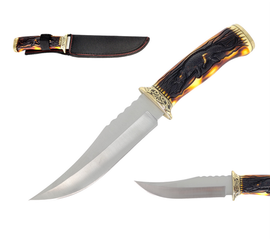 CROCODILE ENGRAVED FIXED BLADE HUNTING KNIFE WITH NYLON SHEATH