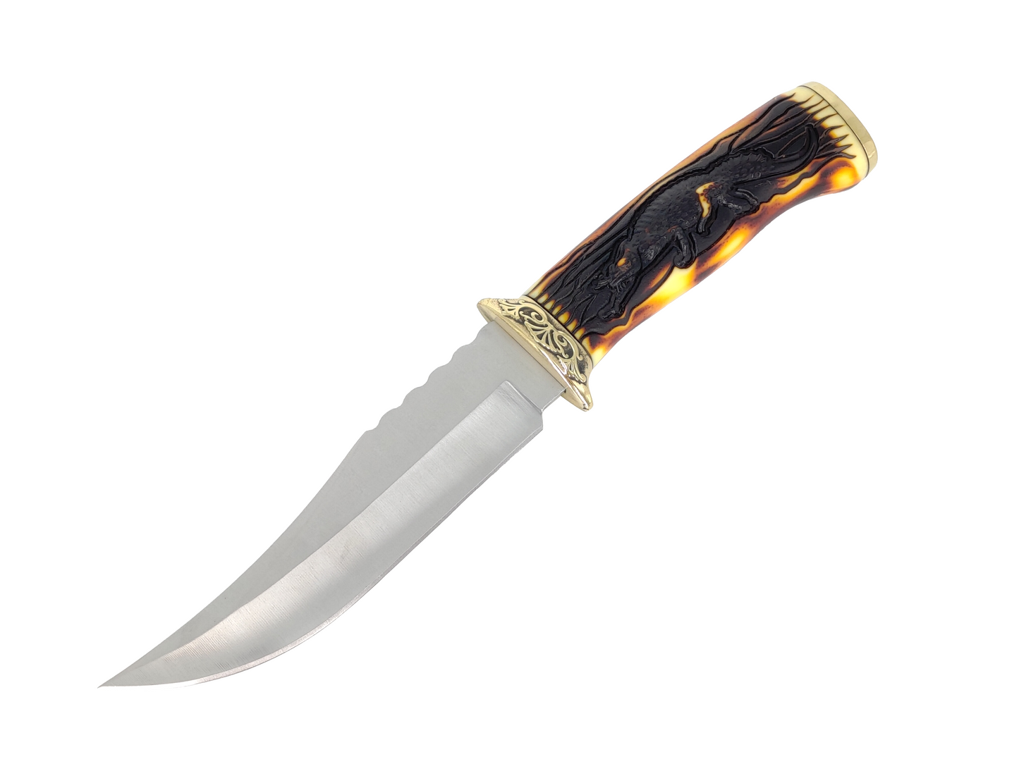 CROCODILE ENGRAVED FIXED BLADE HUNTING KNIFE WITH NYLON SHEATH