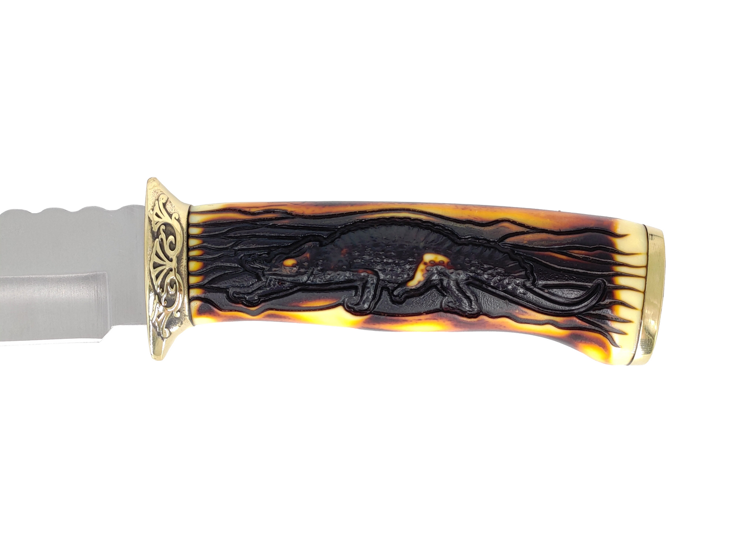 CROCODILE ENGRAVED FIXED BLADE HUNTING KNIFE WITH NYLON SHEATH