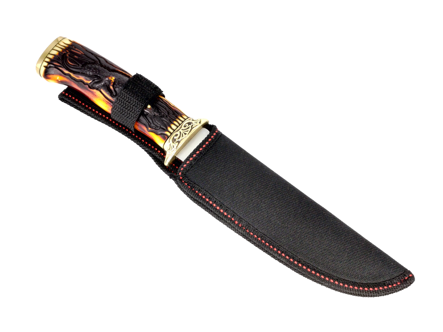 CROCODILE ENGRAVED FIXED BLADE HUNTING KNIFE WITH NYLON SHEATH
