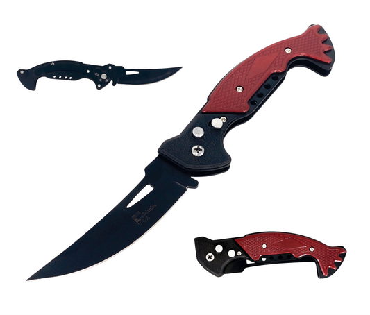 POCKET FOLDING CAMPING KNIFE BLACK OXIDE COATED BLADE WITH SAFETY LOCK