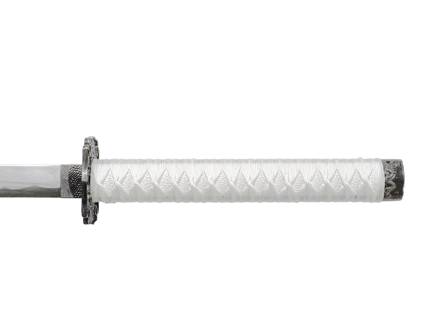 WHITE ENGRAVED DRAGON JAPANESE SAMURAI TRIPLE SWORD SET
