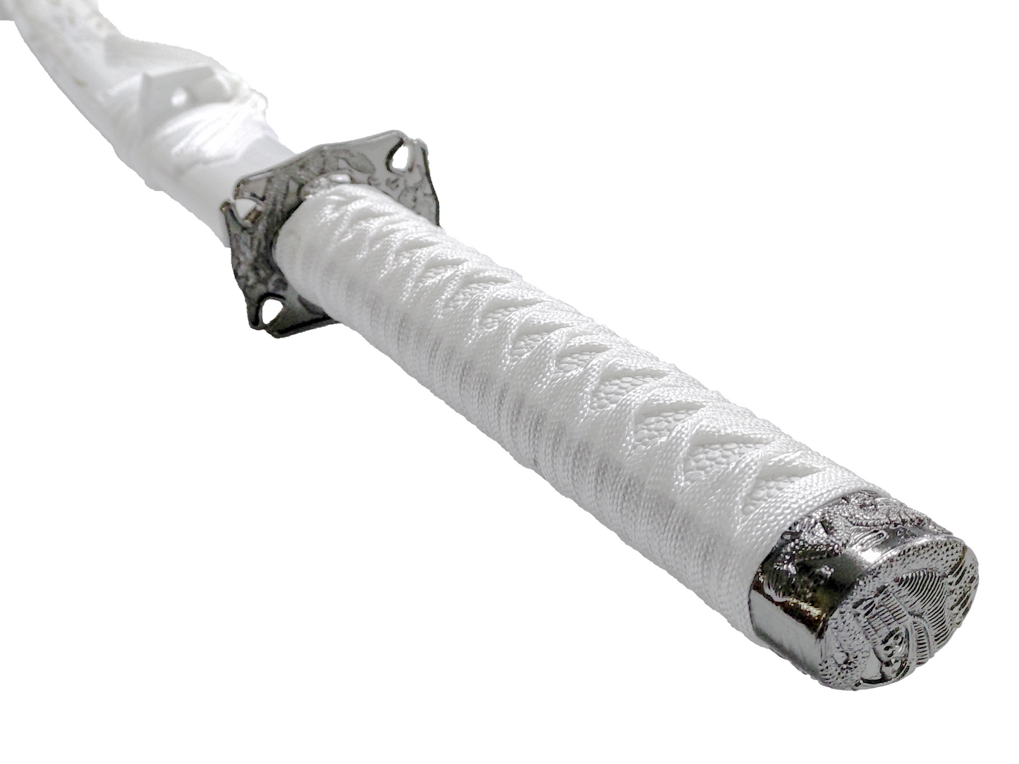 WHITE ENGRAVED DRAGON JAPANESE SAMURAI TRIPLE SWORD SET