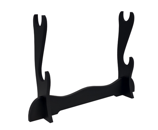 BLACK WOOD DOUBLE SWORD DISPLAY STAND FOR SAMURAI & KATANA SWORDS