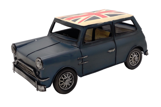 VINTAGE 1960 BRITISH BLUE MINI COOPER WITH UNION JACK ROOF DIECAST MODEL