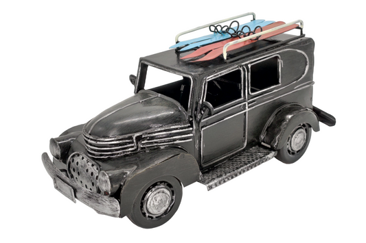 BLACK VINTAGE CAR WITH SURFBOARDS DIECAST MODEL