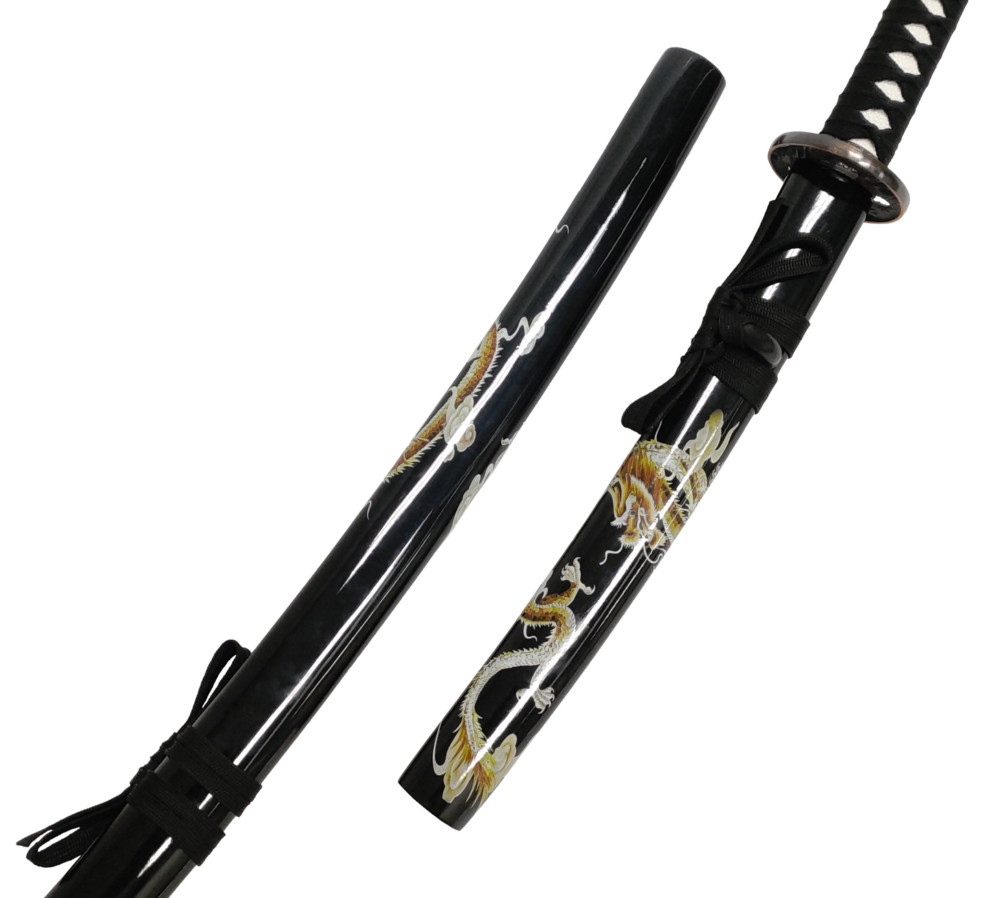 GOLD DRAGON JAPANESE SAMURAI TRIPLE SWORD SET