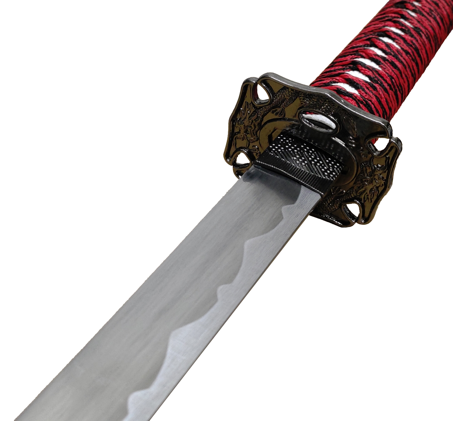 RED WOOD CARVING DRAGON JAPANESE SAMURAI TRIPLE SWORD SET