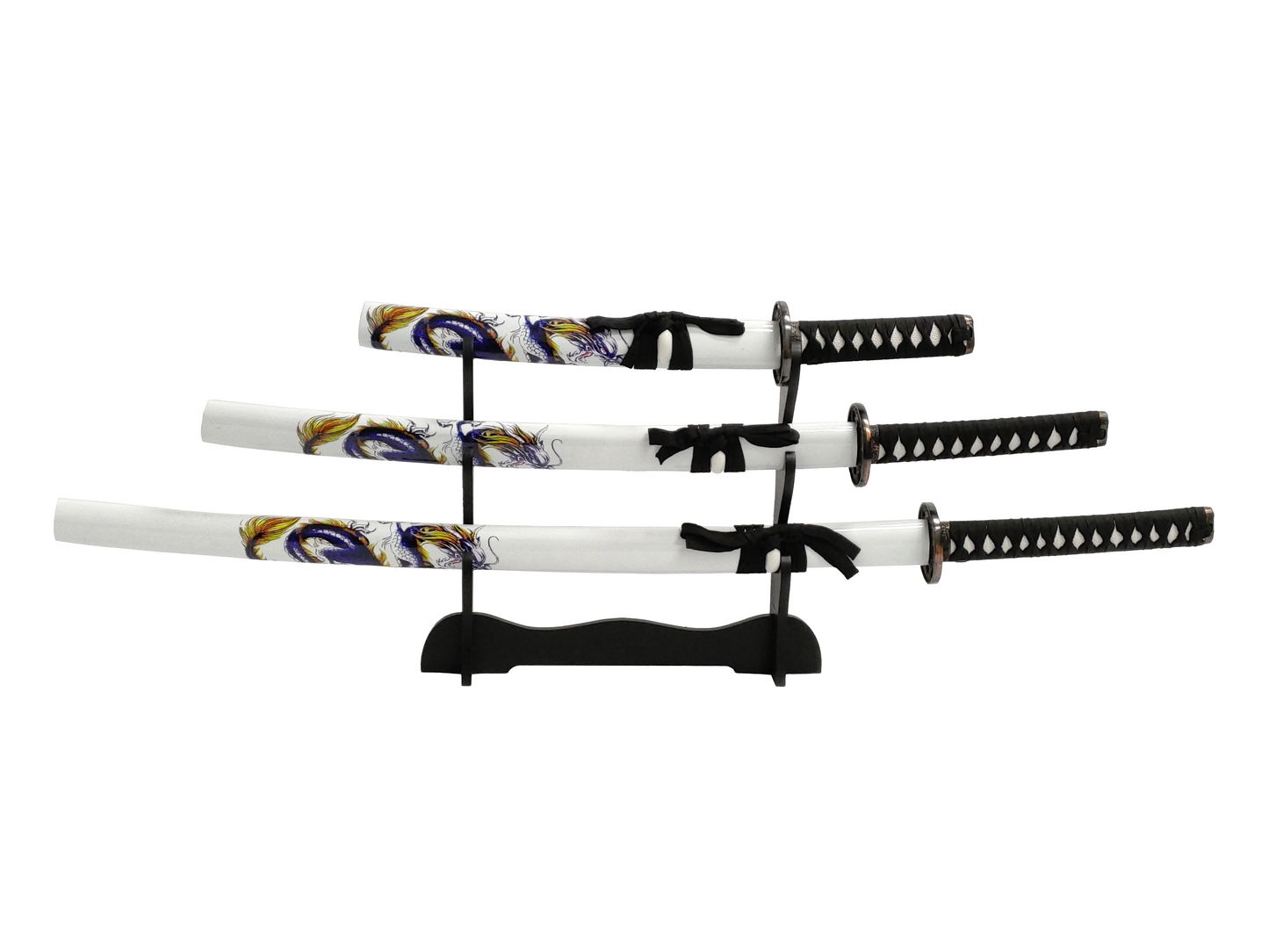 BLUE DRAGON JAPANESE SAMURAI TRIPLE SWORD SET