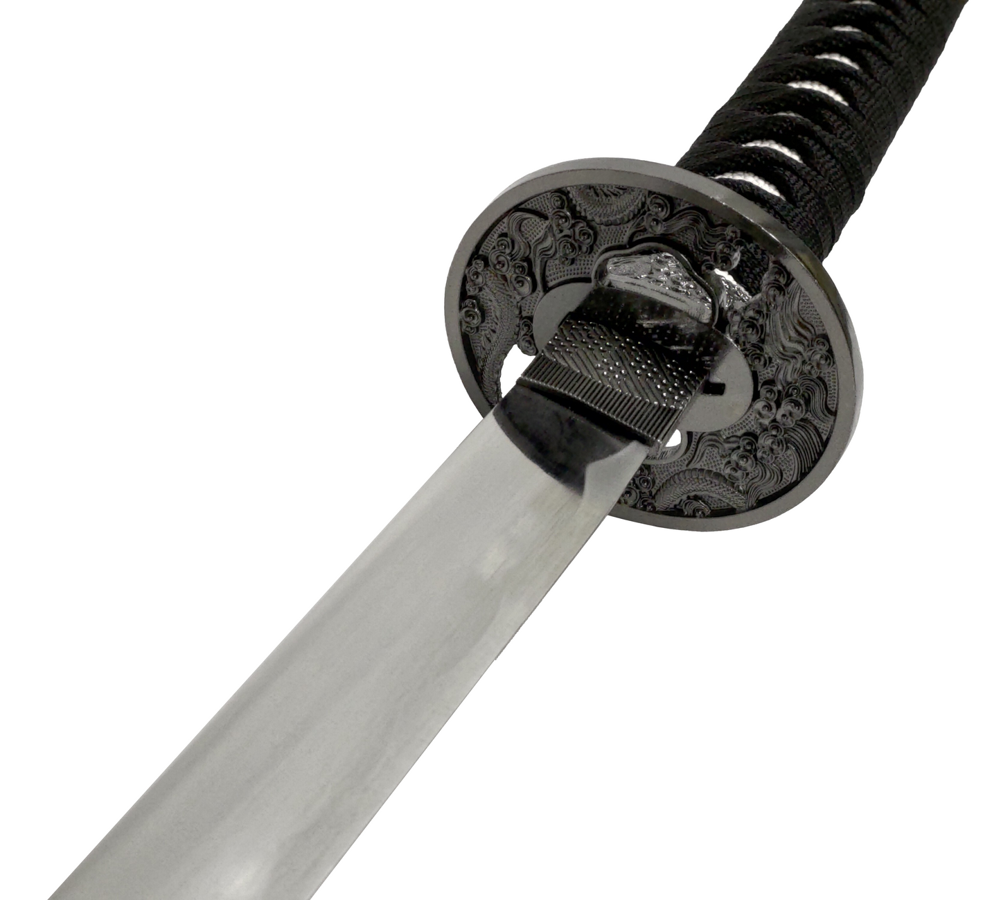 DUAL HOLOGRAPHIC SILVER FIGHTING DRAGON BLACK KATANA DOUBLE SWORD SET WITH STAND