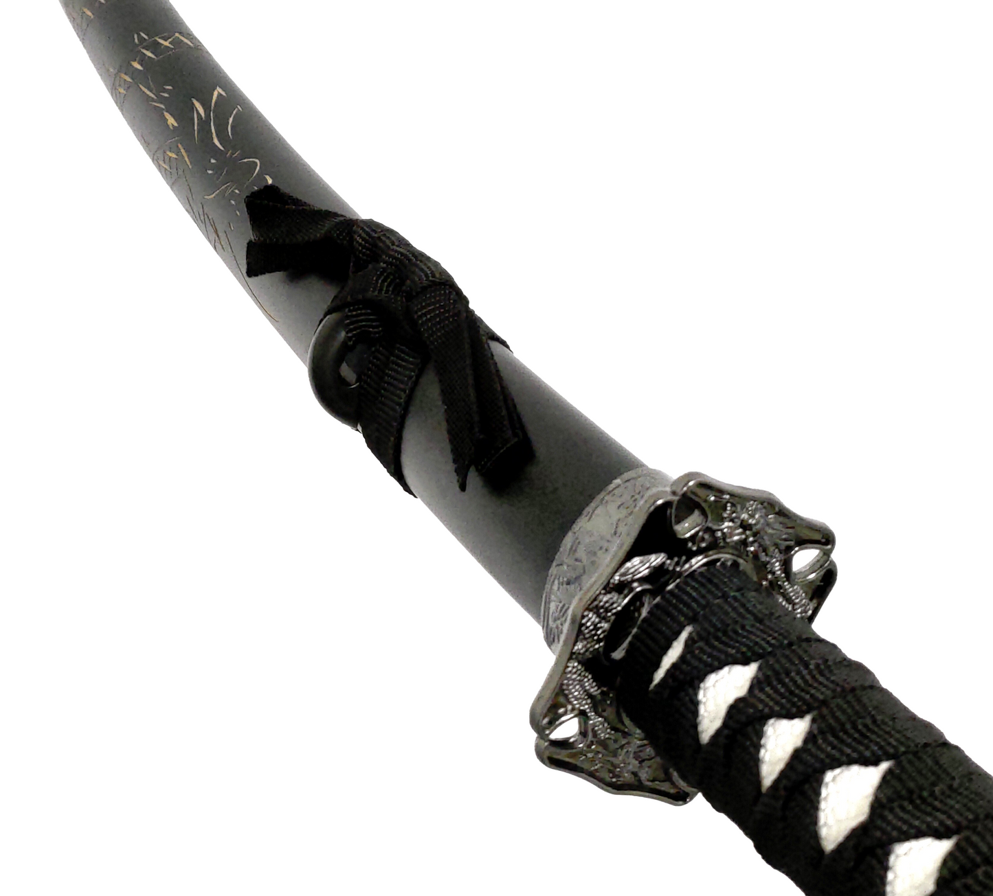 BLACK WOOD CARVING DRAGON JAPANESE SAMURAI TRIPLE SWORD SET