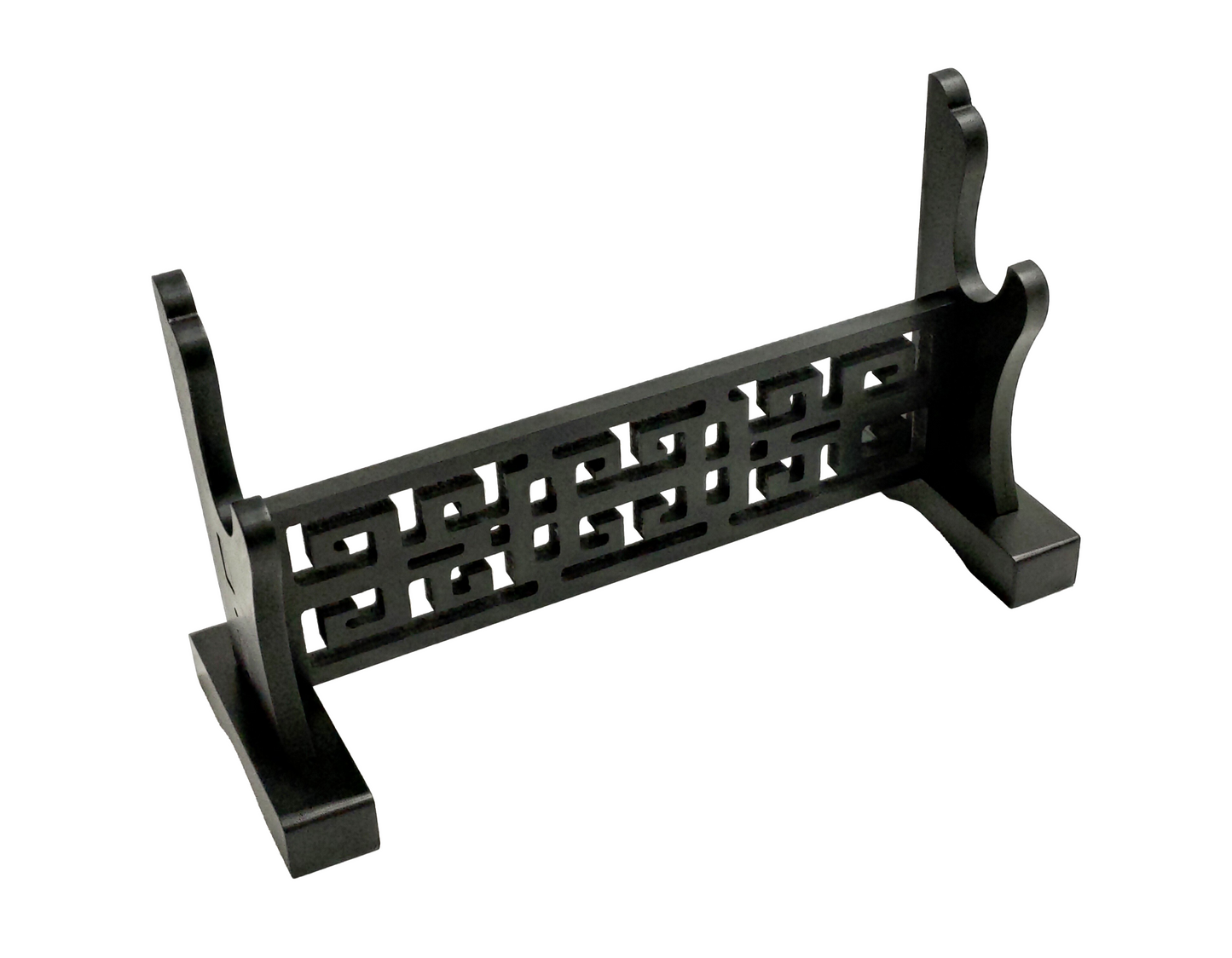BLACK WOOD VINTAGE HOLLOW PATTERN PREMIUM SINGLE SWORD DISPLAY STAND FOR SAMURAI & KATANA SWORDS