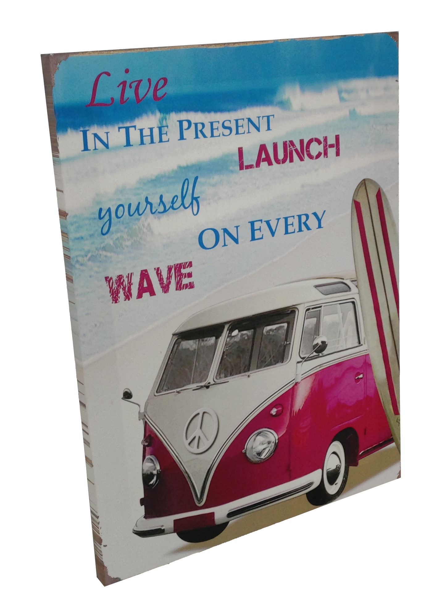 VW KOMBI - LIVE IN THE PRESENT LAUNCH YOURSELF ON EVERY WAVE CANVAS PRINT