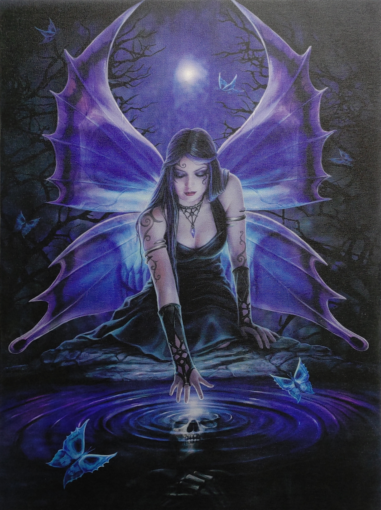 ANNE STOKES IMMORTAL FLIGHT - A GOTHIC BUTTERFLY FAIRY ANGEL KNEELING OVER PUDDLE CANVAS PRINT
