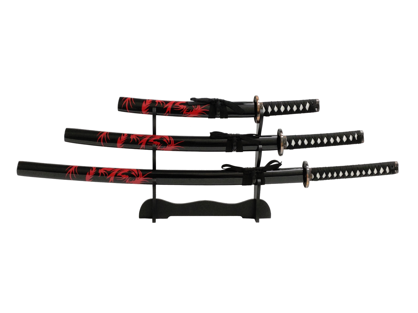 RED DRAGON JAPANESE SAMURAI TRIPLE SWORD SET