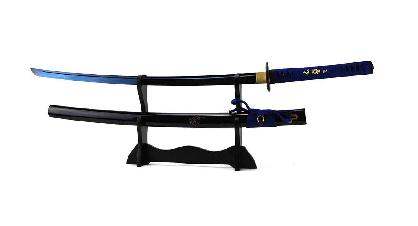 BLACK WOOD DOUBLE SWORD DISPLAY STAND FOR SAMURAI & KATANA SWORDS