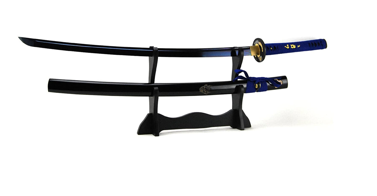 BLACK WOOD DOUBLE SWORD DISPLAY STAND FOR SAMURAI & KATANA SWORDS