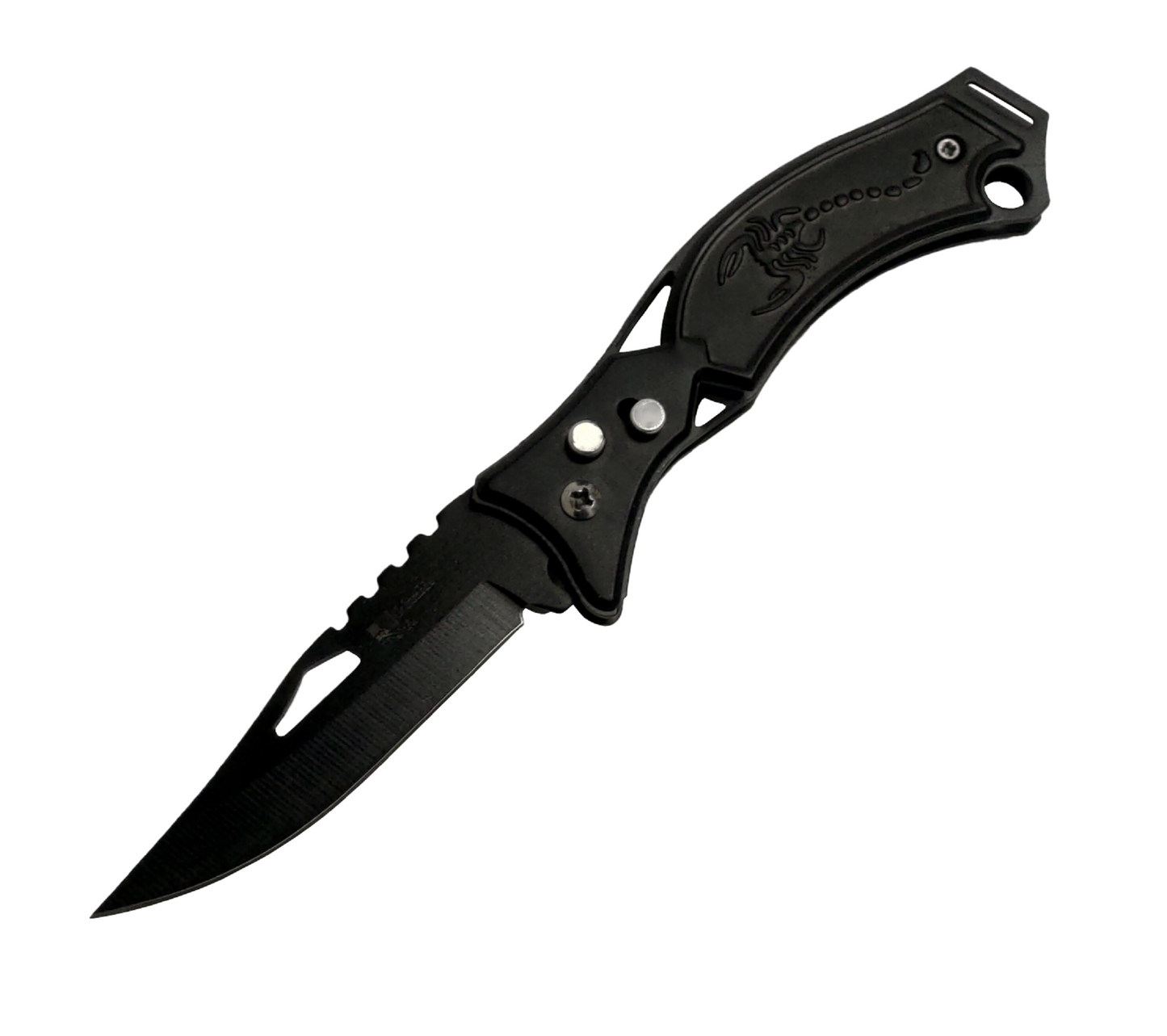 BLACK SCORPION ENGRAVED FOLDING KNIFE WITH SAFETY LOCK