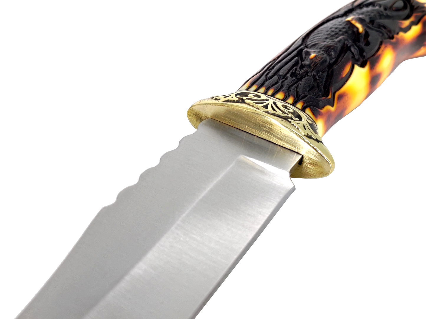 CROCODILE ENGRAVED FIXED BLADE HUNTING KNIFE WITH NYLON SHEATH