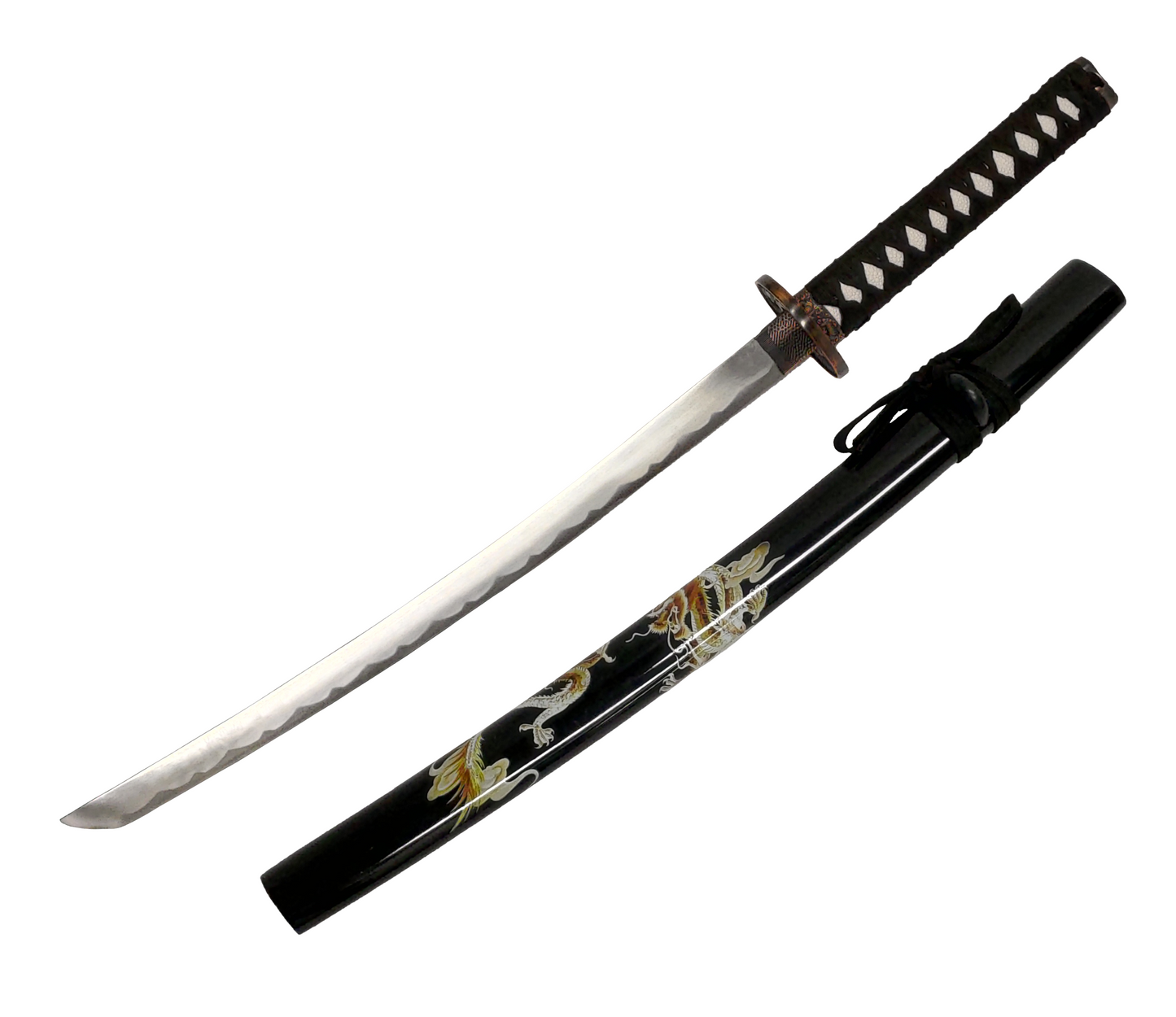 GOLD DRAGON JAPANESE SAMURAI TRIPLE SWORD SET