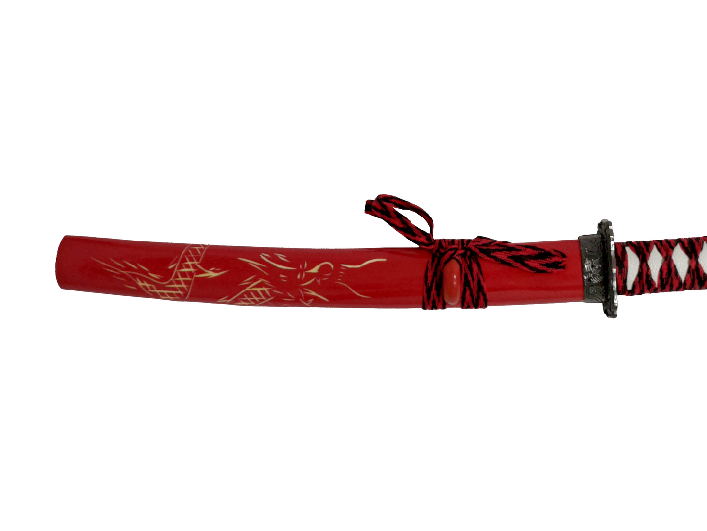 RED WOOD CARVING DRAGON JAPANESE SAMURAI TRIPLE SWORD SET
