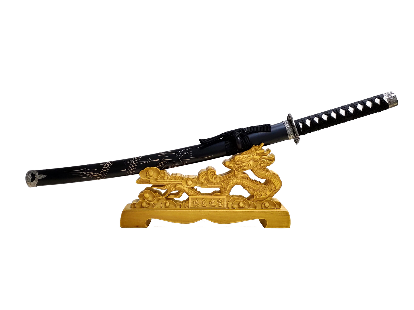 GOLDEN TREASURED DRAGON PREMIUM SINGLE SWORD DISPLAY STAND FOR SAMURAI & KATANA SWORDS