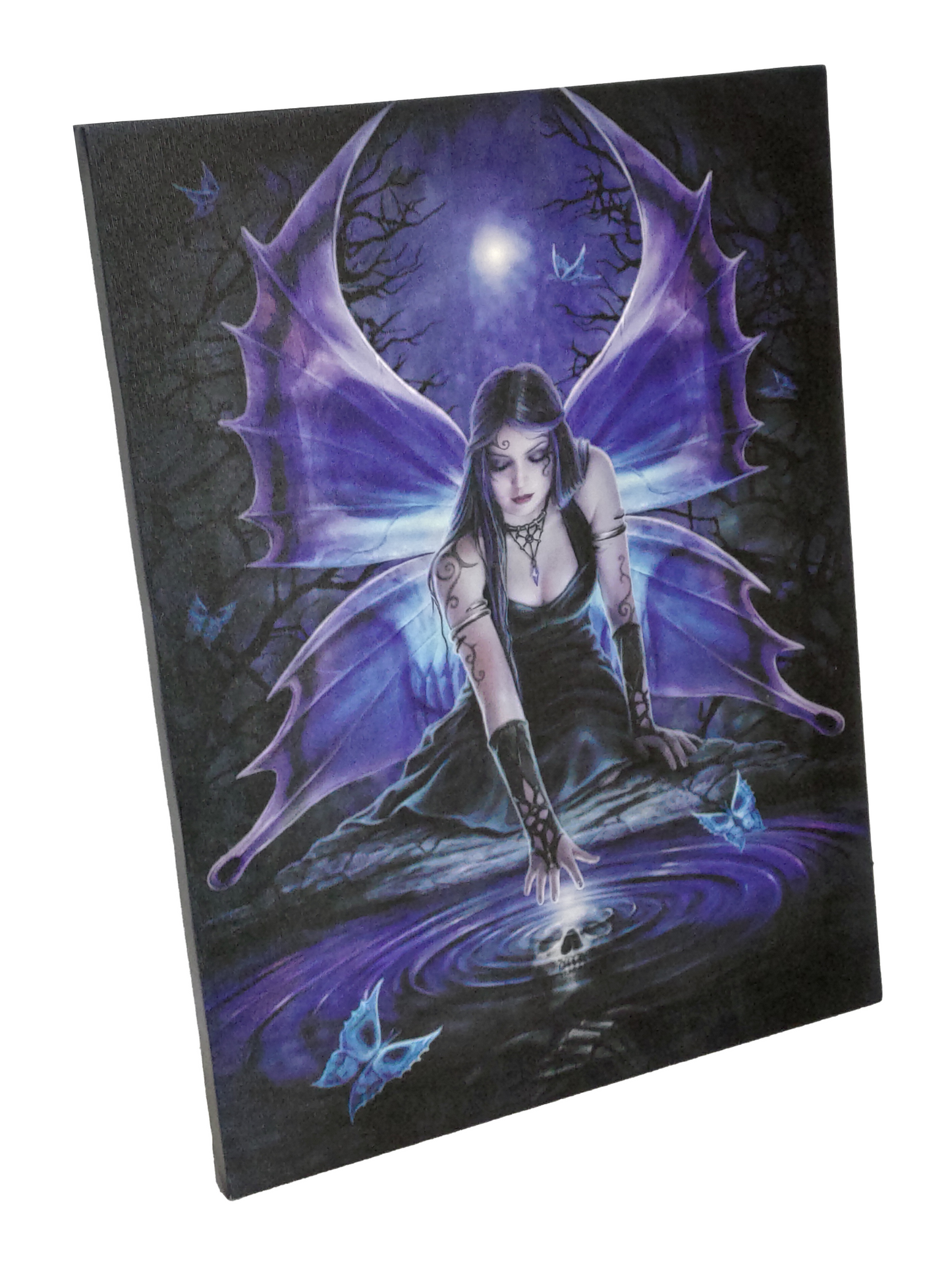 ANNE STOKES IMMORTAL FLIGHT - A GOTHIC BUTTERFLY FAIRY ANGEL KNEELING OVER PUDDLE CANVAS PRINT